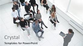  Presentation with speaker - Slide set enhanced with business-and-entrepreneurship-symposium-speaker background and a light gray colored foreground