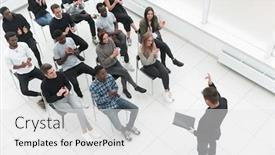  Presentation with speaker - Amazing presentation design having business-and-entrepreneurship-symposium-speaker backdrop and a white colored foreground