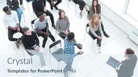  Presentation with speaker - Presentation featuring business-and-entrepreneurship-symposium-speaker background and a sky blue colored foreground