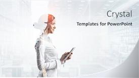  Presentation with innovation - PPT theme featuring business-and-innovation-concept-mixed background and a sky blue colored foreground