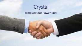  Presentation with shaking hands - PPT layouts enhanced with business and office concept - businessman background and a sky blue colored foreground
