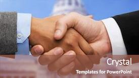  Presentation with shaking hands - Slide set consisting of travel agent partnership - business and office concept background and a tawny brown colored foreground