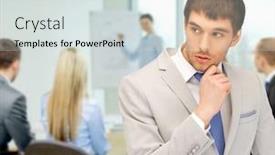  Presentation with demographic millennials business concept - PPT theme featuring business and office concept - pensive man at office background and a sky blue colored foreground