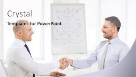  Presentation with hand shake law office - Presentation theme featuring business and office concept - two smiling businessmen shaking hands in office background and a white colored foreground