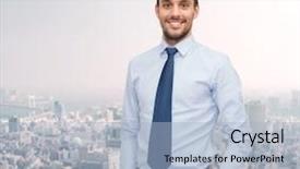  Presentation with five business people standing together and smiling - Amazing PPT layouts having business and people concept - smiling backdrop and a light blue colored foreground