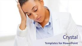  Presentation with business calculator - PPT layouts having business and tax concept - african businesswoman working with calculator in office background and a sky blue colored foreground