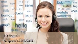  Presentation with translator - Colorful slide set enhanced with business-and-technology-concept-smiling backdrop and a coral colored foreground