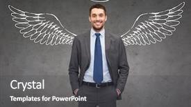  Presentation with young business people - Amazing PPT theme having business angel investor safety security backdrop and a dark gray colored foreground