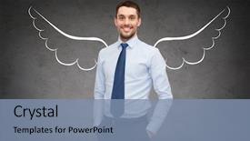  Presentation with angel wings - PPT theme with business angel investor safety security background and a seafoam green colored foreground