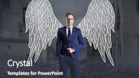  Presentation with angel - PPT theme featuring business-angel-standing-on-apocalyptic background and a dark gray colored foreground