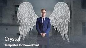  Presentation with angel - Presentation theme having business angel standing over apocalyptic background crisis default setback concept background and a gray colored foreground