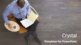  Presentation with coffee - Presentation theme having business angle - businessman sitting indoors with coffee background and a  colored foreground