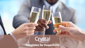  Presentation with human - Amazing PPT theme having business anniversary - close-up of human hands cheering backdrop and a coral colored foreground