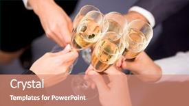  Presentation with flutes - Cool new slides with business anniversary - close-up of human hands cheering backdrop and a coral colored foreground