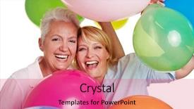  Presentation with women - PPT layouts with business anniversary - two happy senior women cheering background and a coral colored foreground