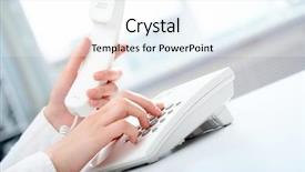  Presentation with photo - Presentation theme having business answer - photo of female hands dialing background and a white colored foreground