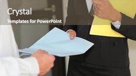  Presentation with handover - Presentation having business aquistion - documents handover background and a tawny brown colored foreground