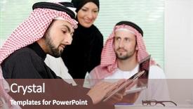  Presentation with arabic - Cool new slide set with business arabic people meeting indoor backdrop and a violet colored foreground