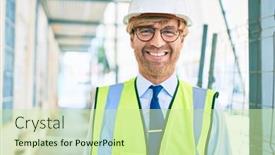  Presentation with architect - Slide set consisting of business-architect-man-wearing-hardhat background and a soft green colored foreground