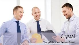  Presentation with architects - Presentation theme having business architecture and office concept - happy team of architects and designers in office background and a light blue colored foreground