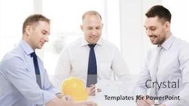  Presentation with architects - Theme with business architecture and office concept - happy team of architects and designers in office background and a light gray colored foreground