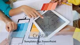  Presentation with architects - Colorful PPT theme enhanced with business-architecture-and-people-concept backdrop and a light blue colored foreground