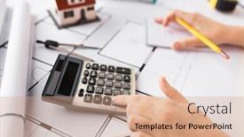  Presentation with architecture construction - Beautiful PPT theme featuring business architecture building construction and people concept - close up of architect hand with blueprint counting on calculator backdrop and a coral colored foreground