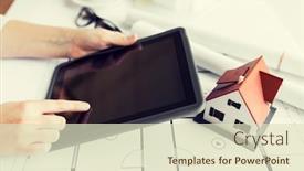  Presentation with architecture construction - Colorful PPT theme enhanced with business architecture building construction and people concept - close up of architect hand with living house blueprint and tablet pc computer backdrop and a soft green colored foreground