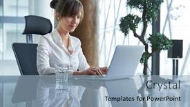  Presentation with business environment using laptops globe - Slides having business-as-usual-businesswoman-sitting background and a light blue colored foreground