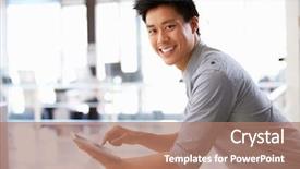  Presentation with man relaxing on massage table - Audience pleasing PPT theme consisting of business asian - portrait of young man using backdrop and a coral colored foreground