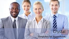  Presentation with leader - Amazing theme having business association - portrait of pretty leader looking backdrop and a light blue colored foreground