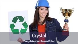  Presentation with recycle glass waste for recycling - Slide deck consisting of business award - woman holding trophy and recycle background and a navy blue colored foreground