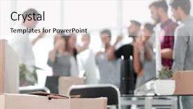  Presentation with moving business - Cool new PPT theme with business background cardboard boxes backdrop and a  colored foreground