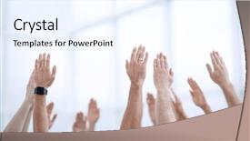  Presentation with team hands - PPT theme enhanced with business background the business team background and a sky blue colored foreground