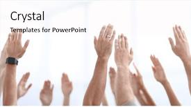  Presentation with team hands - PPT theme featuring business background the business team background and a sky blue colored foreground