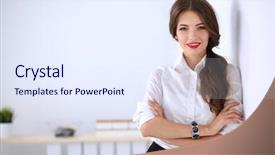  Presentation with multimedia wall television video broadcast - Cool new presentation theme with business beauty - attractive businesswoman standing near wall backdrop and a sky blue colored foreground
