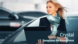  Presentation with parking system - Cool new presentation theme with business beauty - businesswoman with laptop backdrop and a ocean colored foreground