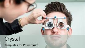  Presentation with eyesight - Colorful slides enhanced with business beauty - man with optician at eyesight backdrop and a light gray colored foreground