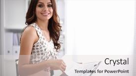  Presentation with happy young student girl holding - Amazing PPT layouts having business beauty - young happy businesswoman in office backdrop and a light gray colored foreground