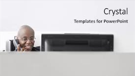  Presentation with african american in computer - Slides enhanced with business black - smiling african american businessman using background and a white colored foreground