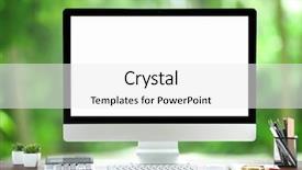  Presentation with green nature - Slide deck having business blank - computer on wooden table background and a white colored foreground