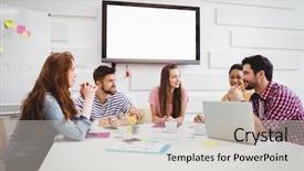  Presentation with meeting patriotic - Colorful PPT layouts enhanced with business blank - happy young colleagues discussing backdrop and a light gray colored foreground
