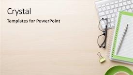  Presentation with office desk reception - Audience pleasing slide deck consisting of business blank - wooden office desk with computer backdrop and a cream colored foreground