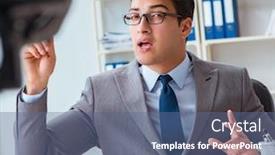  Presentation with blogger - Audience pleasing PPT theme consisting of business-blogger-doing-webcast backdrop and a ocean colored foreground