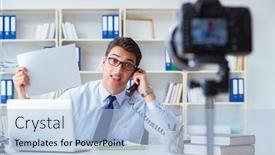  Presentation with blogger - PPT theme with business blogger doing webcast for his subscribers background and a light blue colored foreground