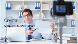  Presentation with blogger - Theme having business blogger doing webcast for his subscribers background and a sky blue colored foreground