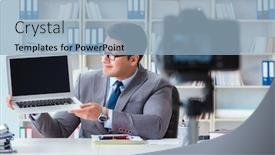  Presentation with blogger - Presentation design consisting of business blogger doing webcast for his subscribers background and a light blue colored foreground