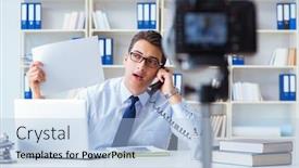  Presentation with blogger - Cool new PPT layouts with business blogger doing webcast for his subscribers backdrop and a light blue colored foreground