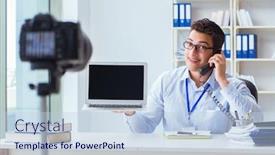  Presentation with blogger - Amazing PPT layouts having business blogger doing webcast for his subscribers backdrop and a lemonade colored foreground