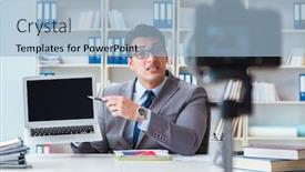  Presentation with blogger - PPT layouts enhanced with business blogger doing webcast for his subscribers background and a light blue colored foreground